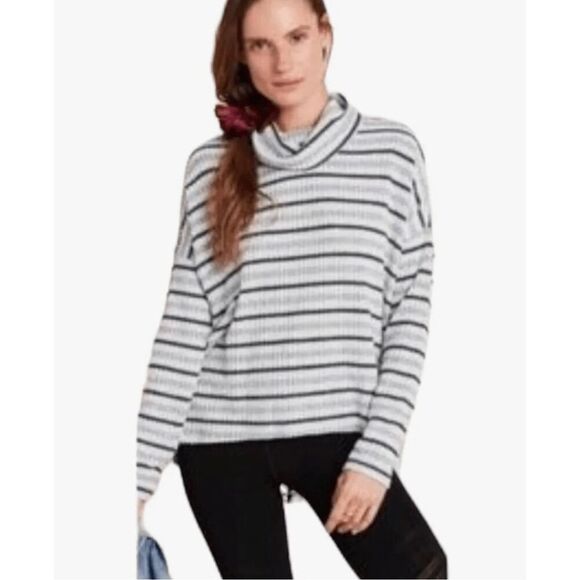 Anthropologie Saturday‎ Sunday Sweater Pippa Hacci Striped Turtleneck Gray Large - Picture 1 of 10
